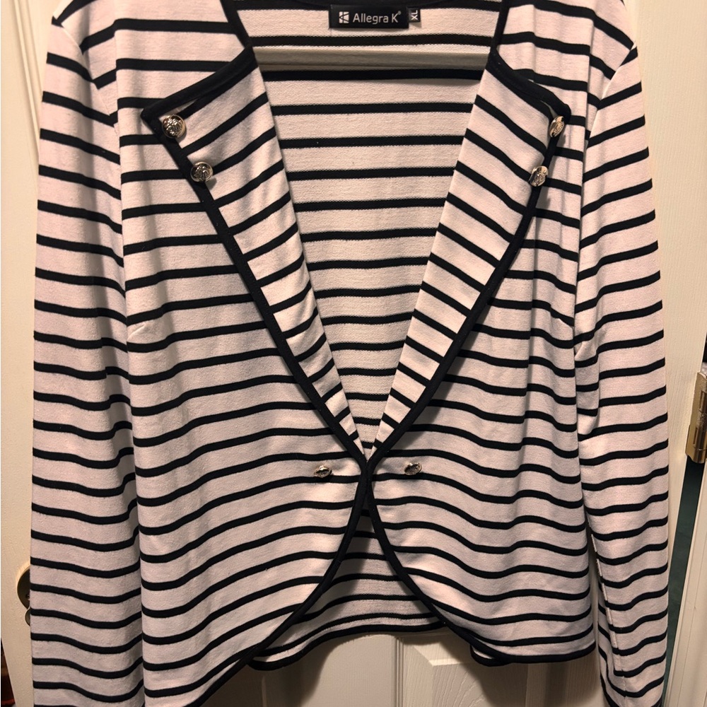Allegra K Women's Black and White Striped Blazer